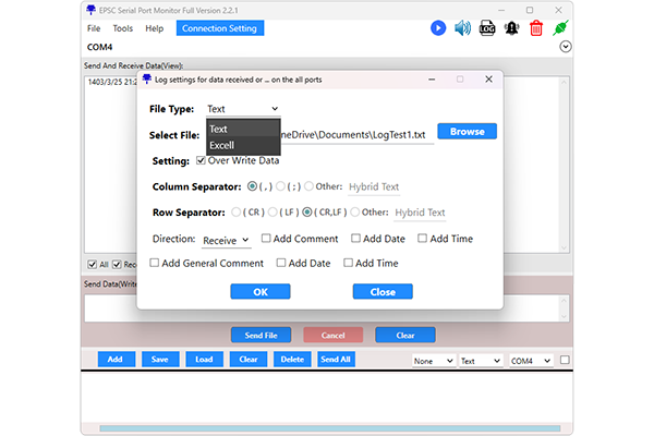EPSC Serial Port Monitor Log Setting